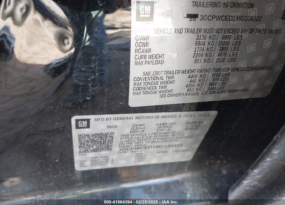 2021 CHEVROLET SILVERADO 1500 2WD SHORT BED LT VIN: 3GCPWCED1MG104122