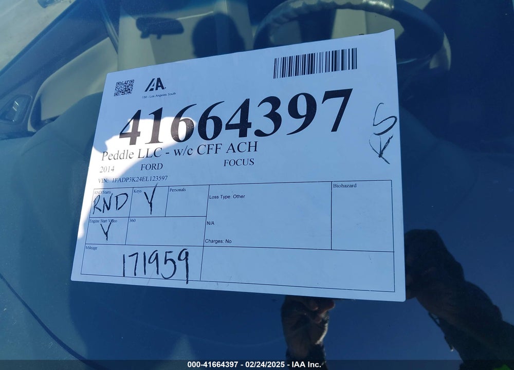 2014 FORD FOCUS VIN: 1FADP3K24EL123597