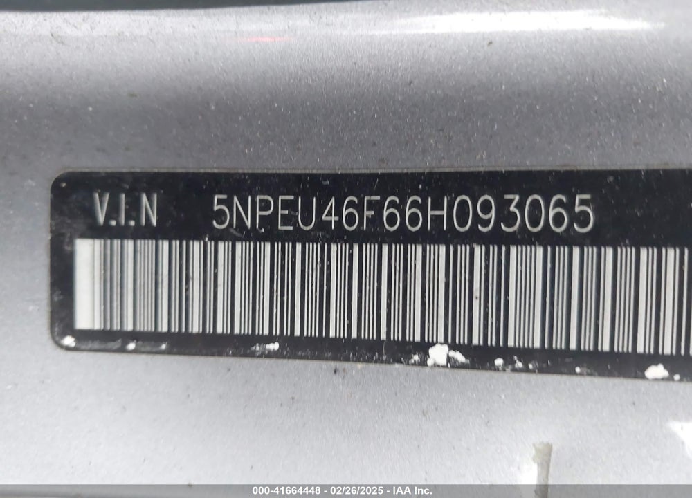 2006 HYUNDAI SONATA VIN: 5NPEU46F66H093065