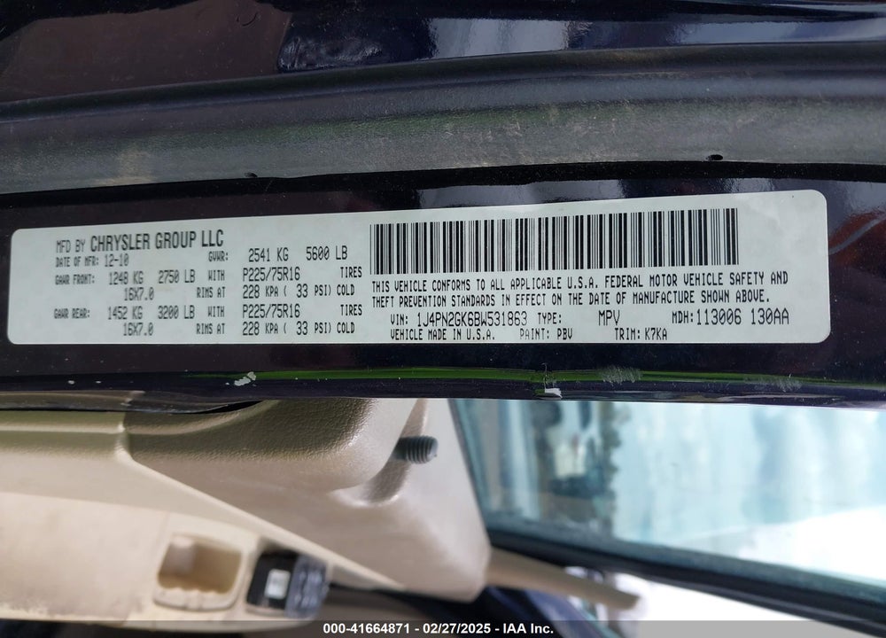 2011 JEEP LIBERTY VIN: 1J4PN2GK6BW531863