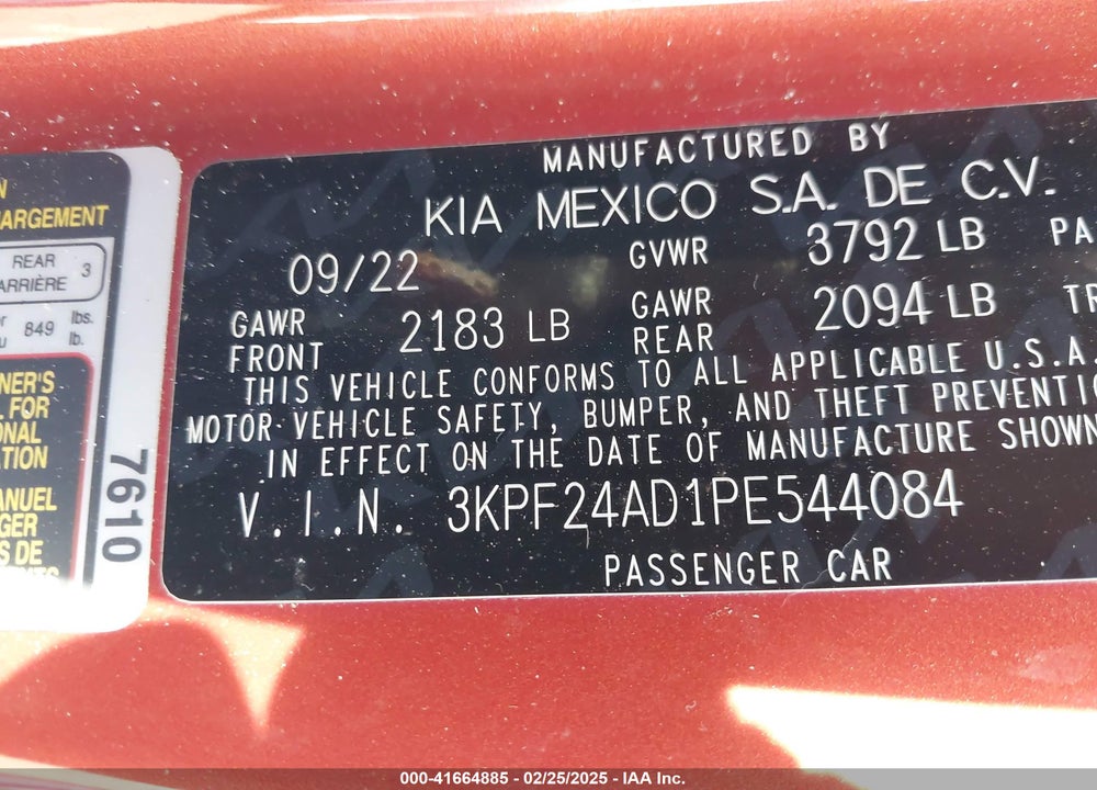 2023 KIA FORTE VIN: 3KPF24AD1PE544084