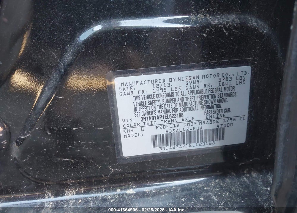 2014 NISSAN SENTRA VIN: 3N1AB7AP1EL623188
