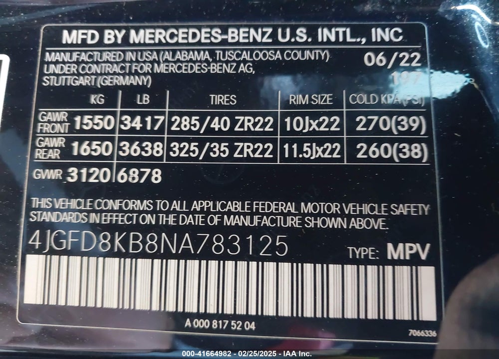 2022 MERCEDES-BENZ AMG GLE 63 COUPE VIN: 4JGFD8KB8NA783125