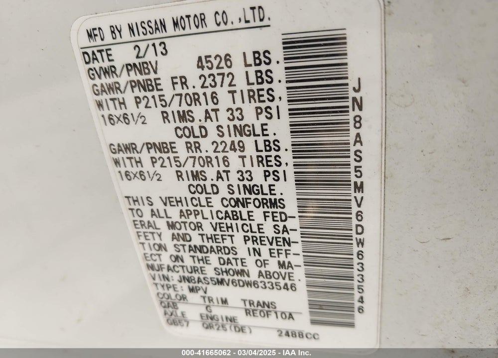 2013 NISSAN ROGUE VIN: JN8AS5MV6DW633546