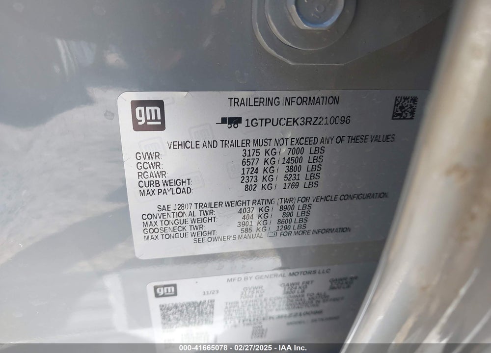 2024 GMC SIERRA 1500 VIN: 1GTPUCEK3RZ210096
