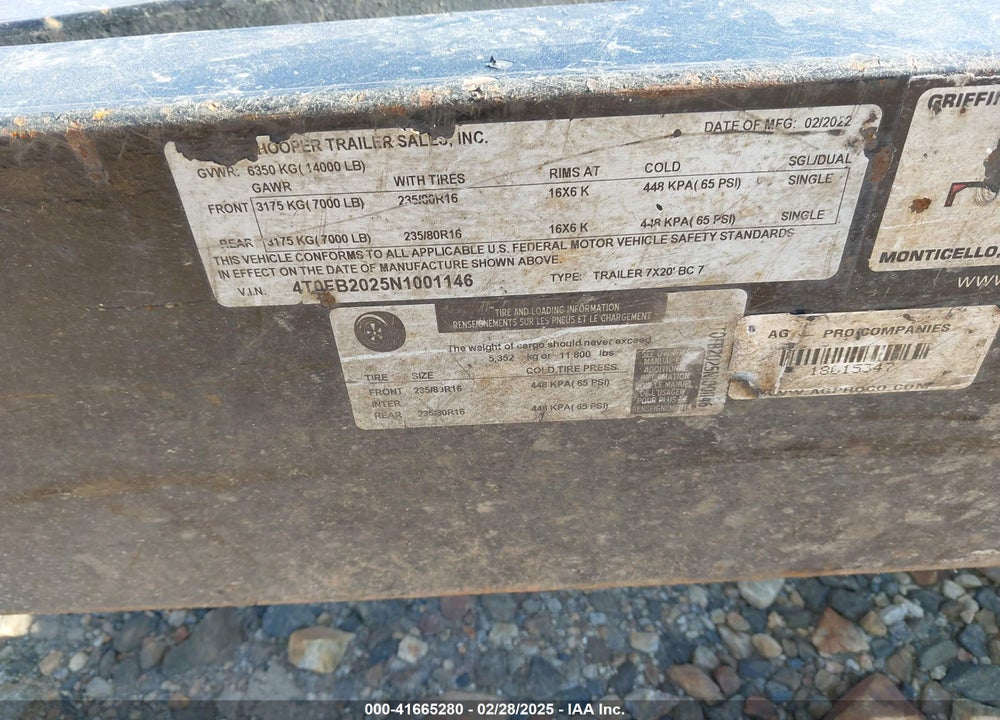 2022 HOOPER TRAILER UNKNOWN VIN: 4T0FB2025N1001146