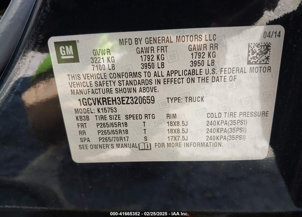 2014 CHEVROLET SILVERADO VIN: 1GCVKREH3EZ320659
