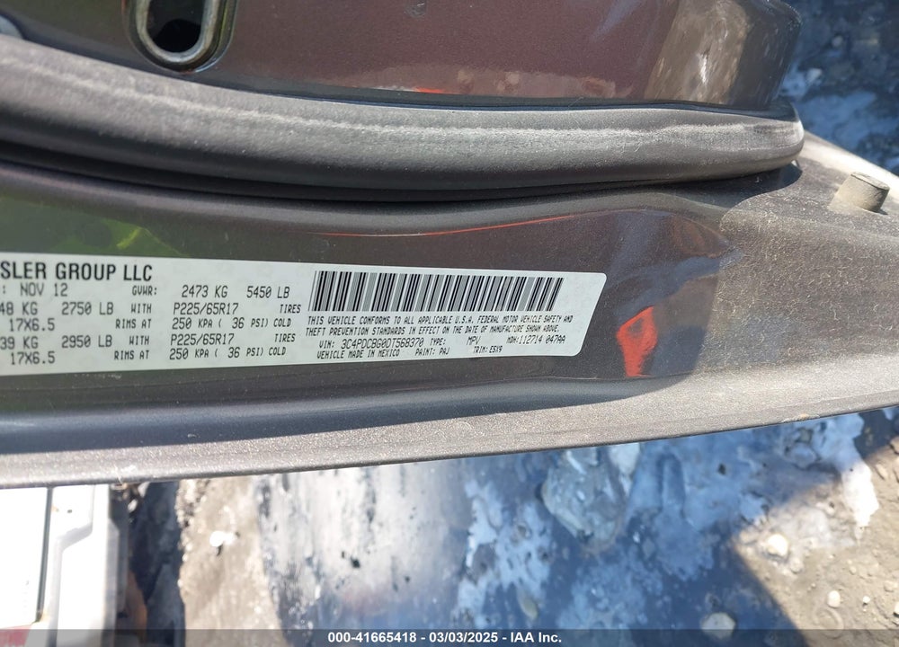 2013 DODGE JOURNEY VIN: 3C4PDCBG0DT568370