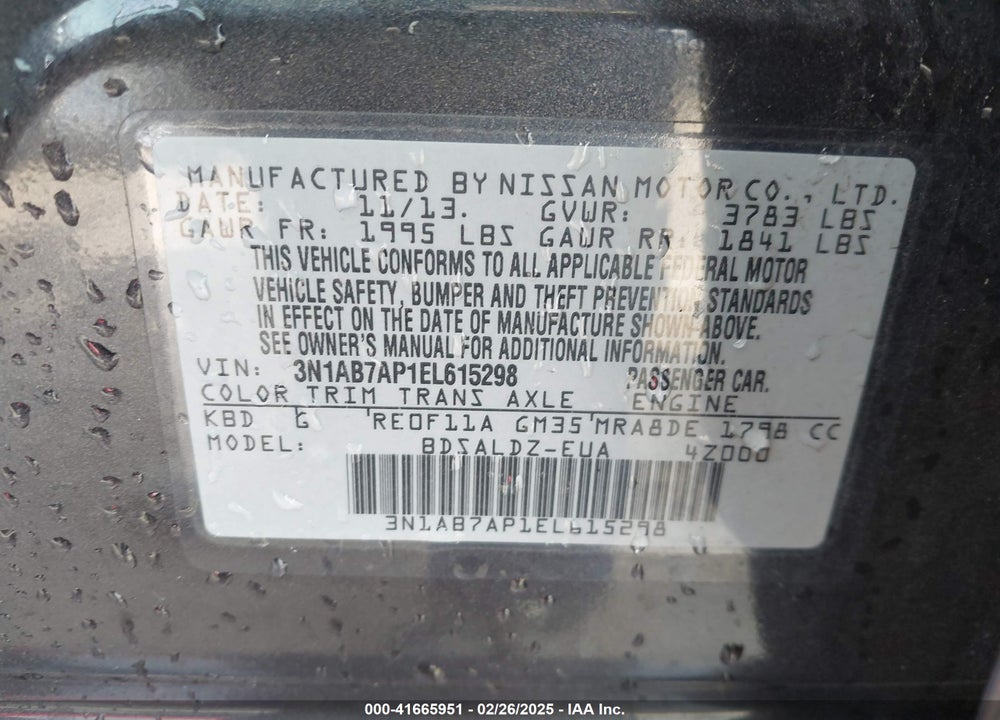 2014 NISSAN SENTRA VIN: 3N1AB7AP1EL615298