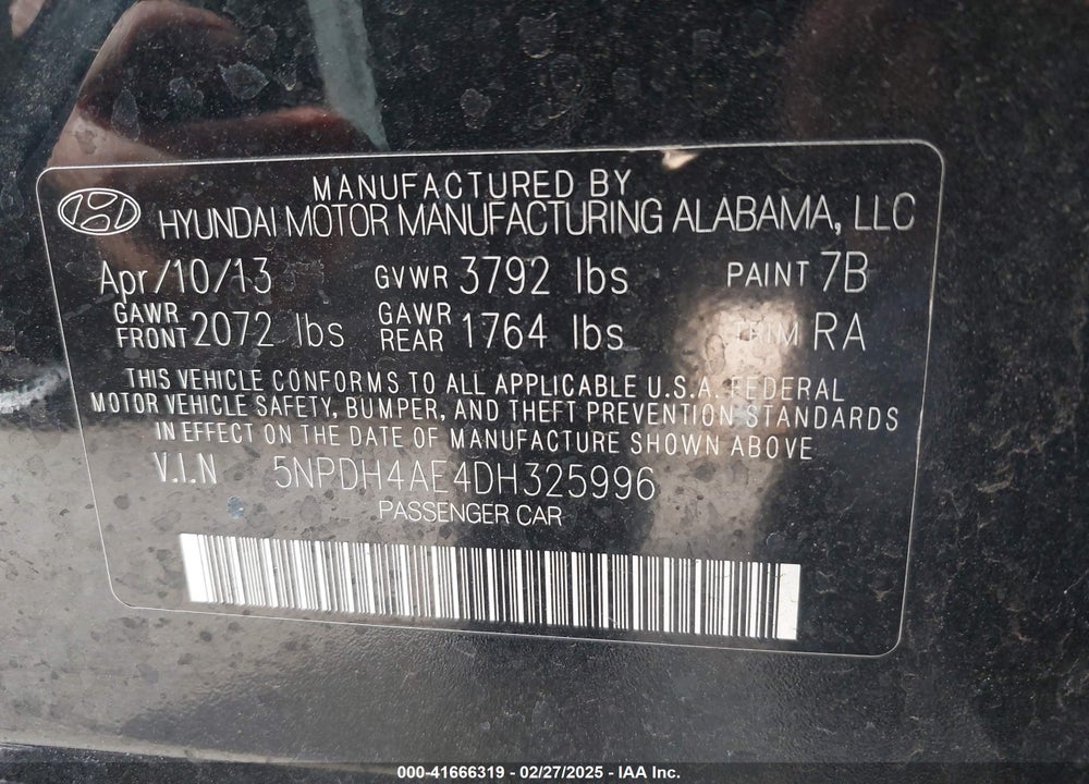 2013 HYUNDAI ELANTRA VIN: 5NPDH4AE4DH325996