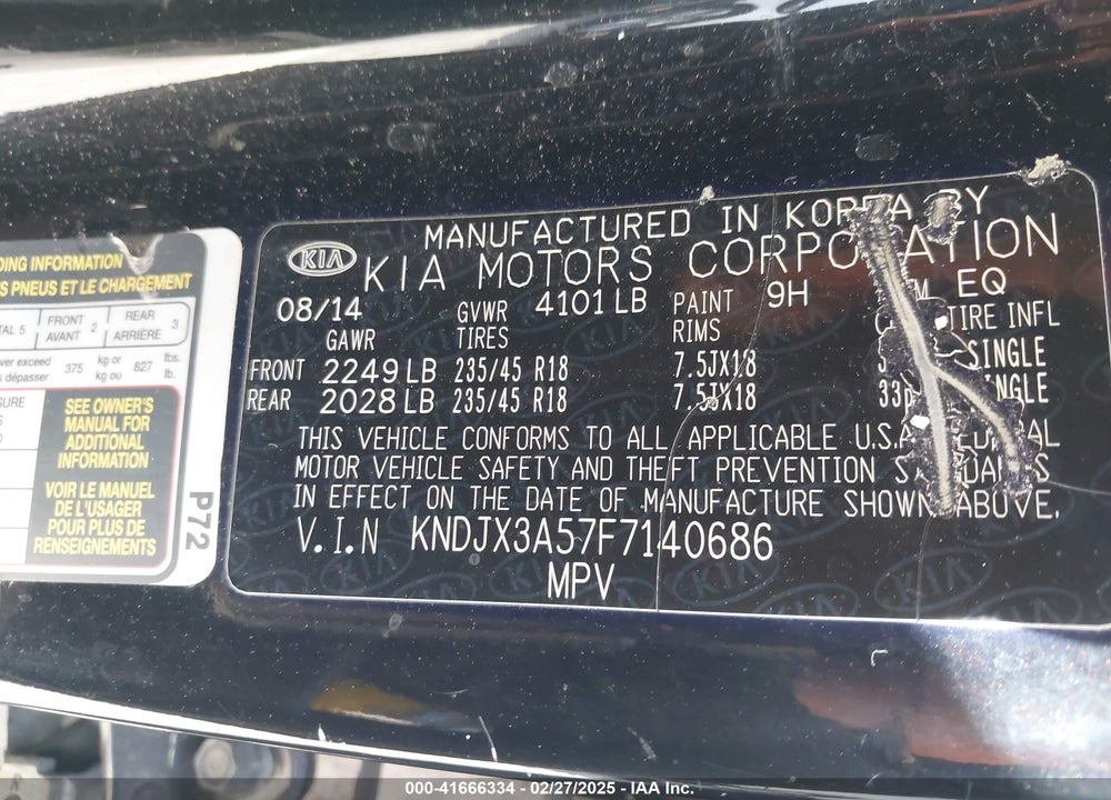 2015 KIA SOUL VIN: KNDJX3A57F7140686