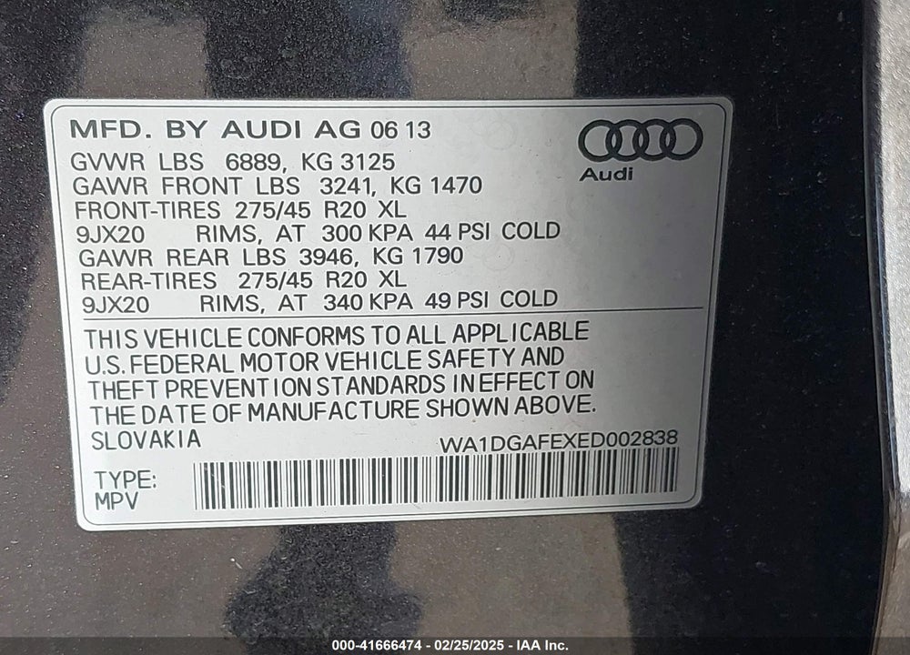 2014 AUDI Q7 3.0T S LINE PRESTIGE VIN: WA1DGAFEXED002838