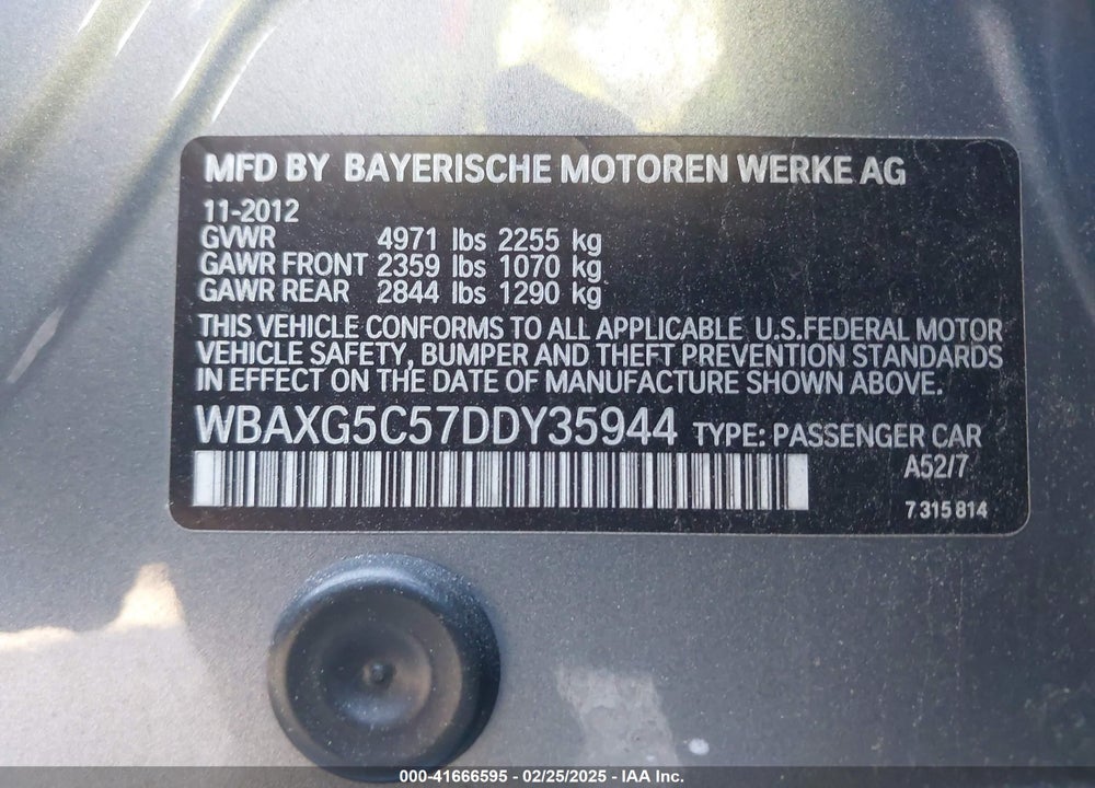 2013 BMW 528I VIN: WBAXG5C57DDY35944