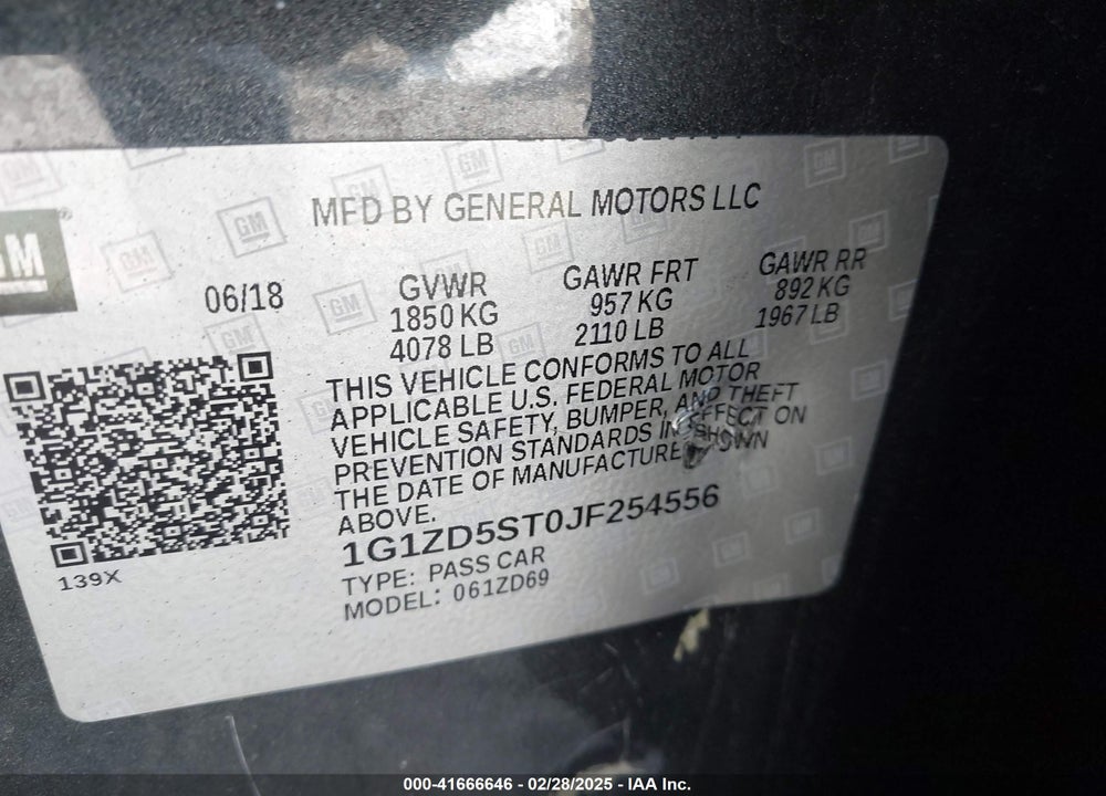 2018 CHEVROLET MALIBU LT VIN: 1G1ZD5ST0JF254556