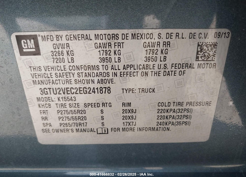 2014 GMC SIERRA 1500 SLT VIN: 3GTU2VEC2EG241878