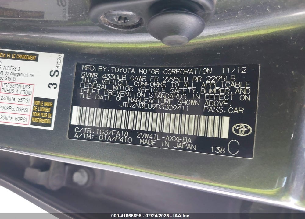 2013 TOYOTA PRIUS V VIN: JTDZN3EU9D3209411