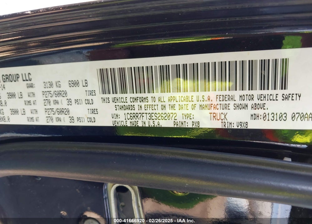 2014 RAM 1500 VIN: 1C6RR7FT3ES262072