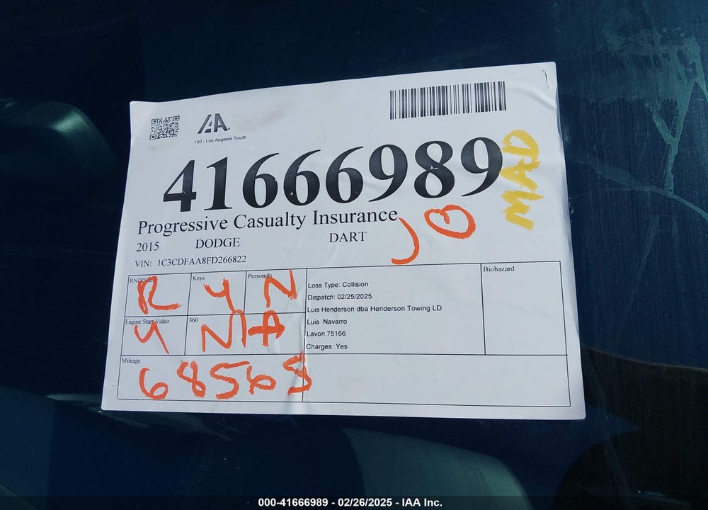 2015 DODGE DART VIN: 1C3CDFAA8FD266822
