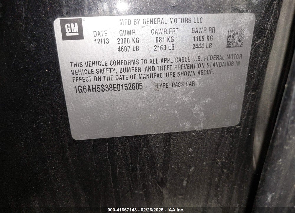2014 CADILLAC ATS VIN: 1G6AH5S38E0152605