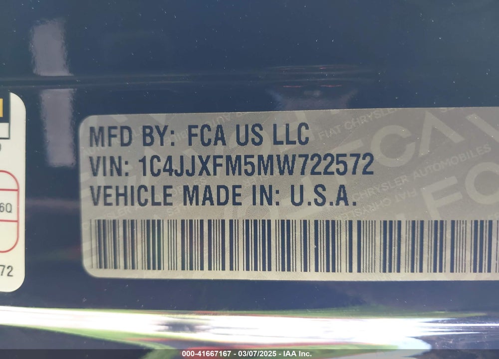 2021 JEEP WRANGLER UNLIMITED VIN: 1C4JJXFM5MW722572