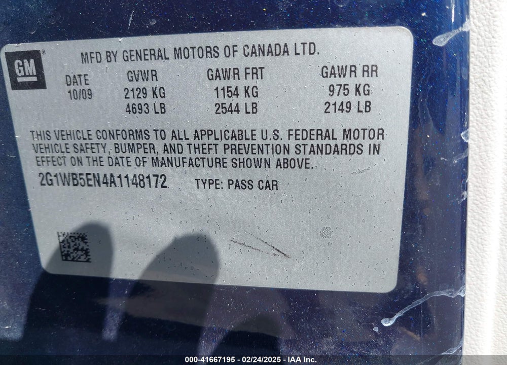 2010 CHEVROLET IMPALA LT VIN: 2G1WB5EN4A1148172