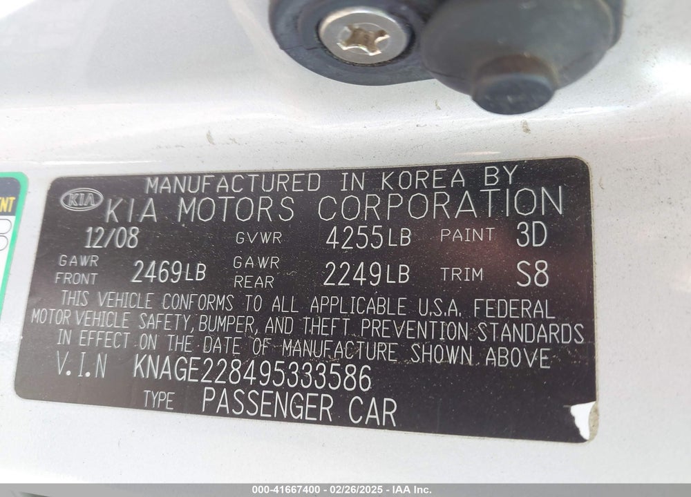 2009 KIA OPTIMA LX VIN: KNAGE228495333586