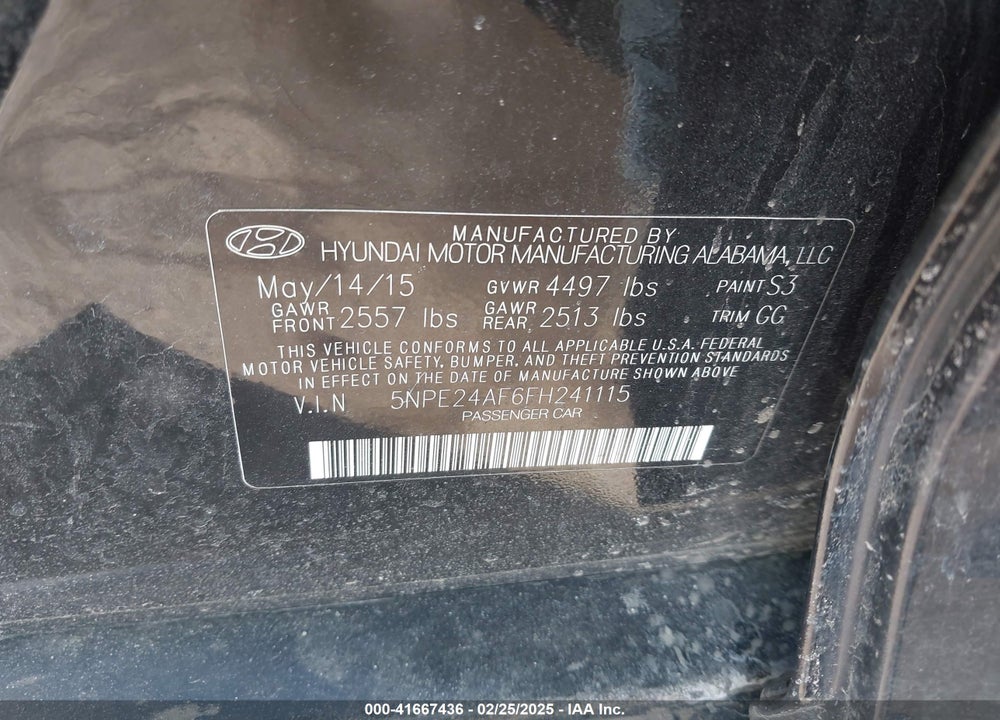 2015 HYUNDAI SONATA VIN: 5NPE24AF6FH241115