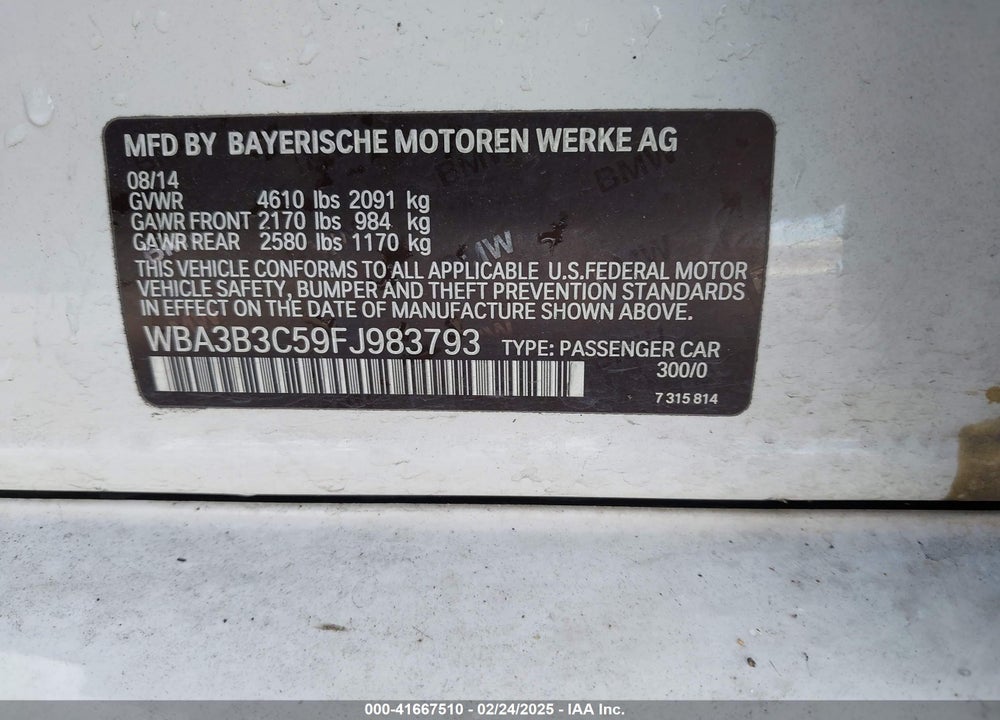 2015 BMW 328I VIN: WBA3B3C59FJ983793
