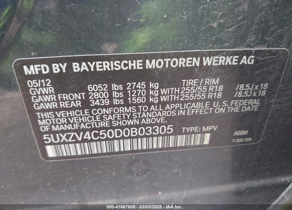 2013 BMW X5 XDRIVE35I/XDRIVE35I PREMIUM/XDRIVE35I SPORT ACTIVITY VIN: 5UXZV4C50D0B03305