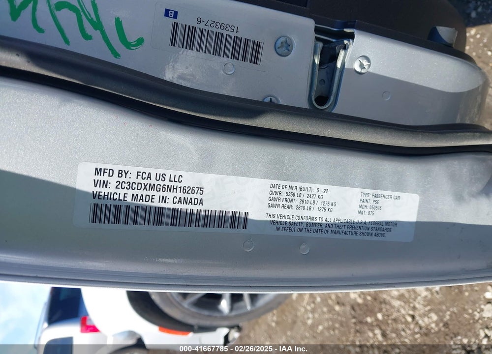 2022 DODGE CHARGER VIN: 2C3CDXMG6NH162675