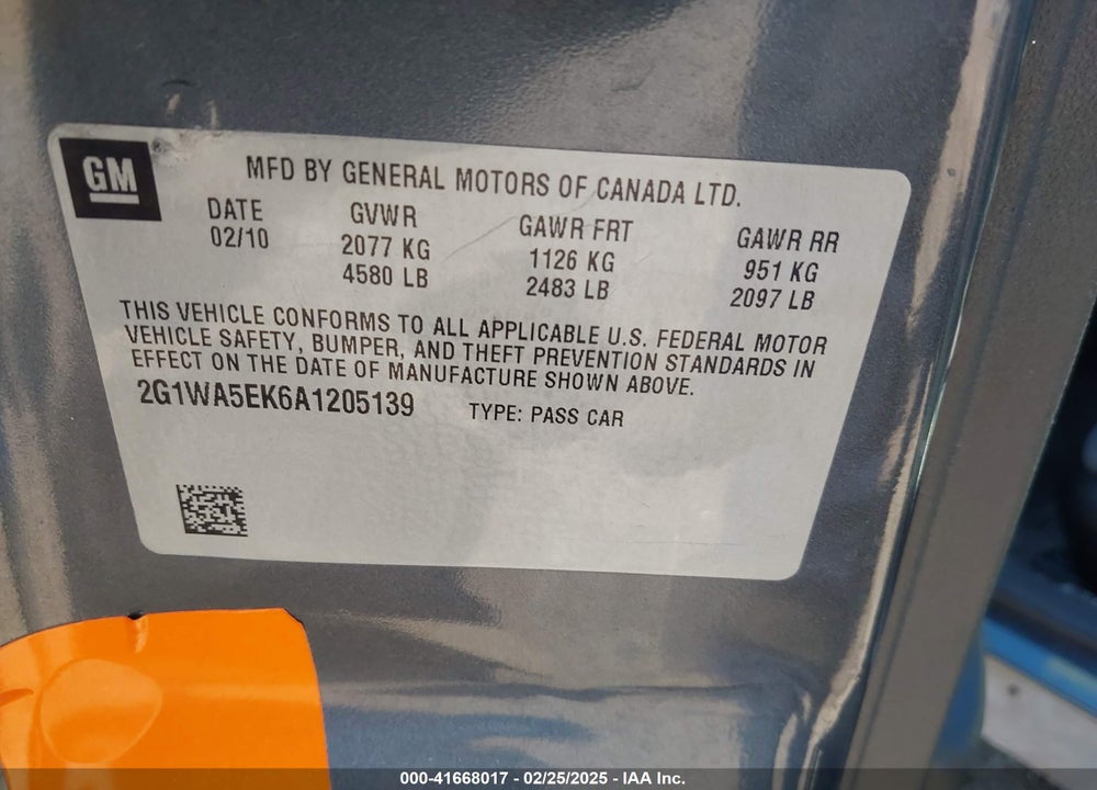 2010 CHEVROLET IMPALA LS VIN: 2G1WA5EK6A1205139