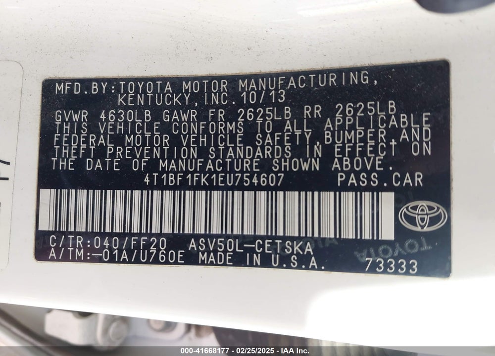 2014 TOYOTA CAMRY VIN: 4T1BF1FK1EU754607