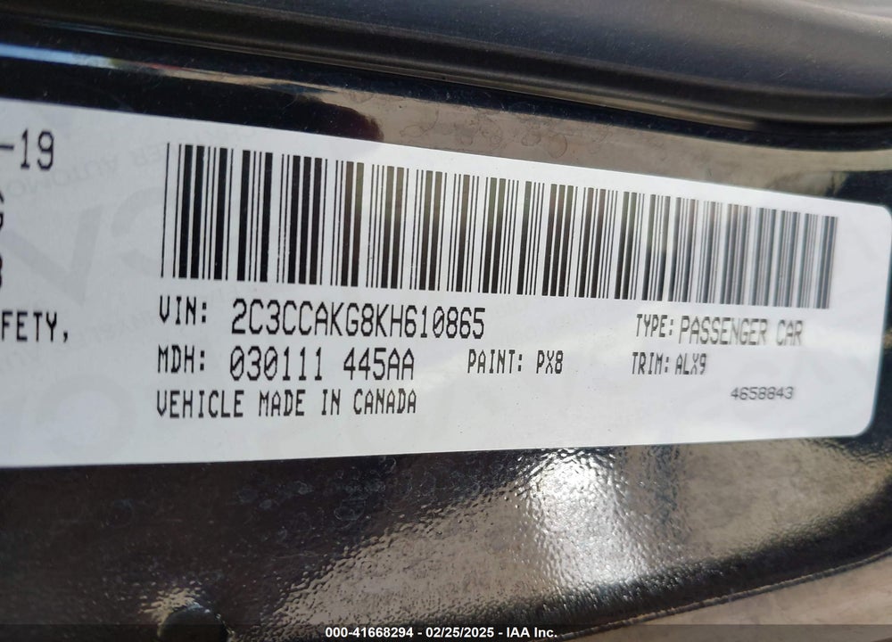 2019 CHRYSLER 300 VIN: 2C3CCAKG8KH610865