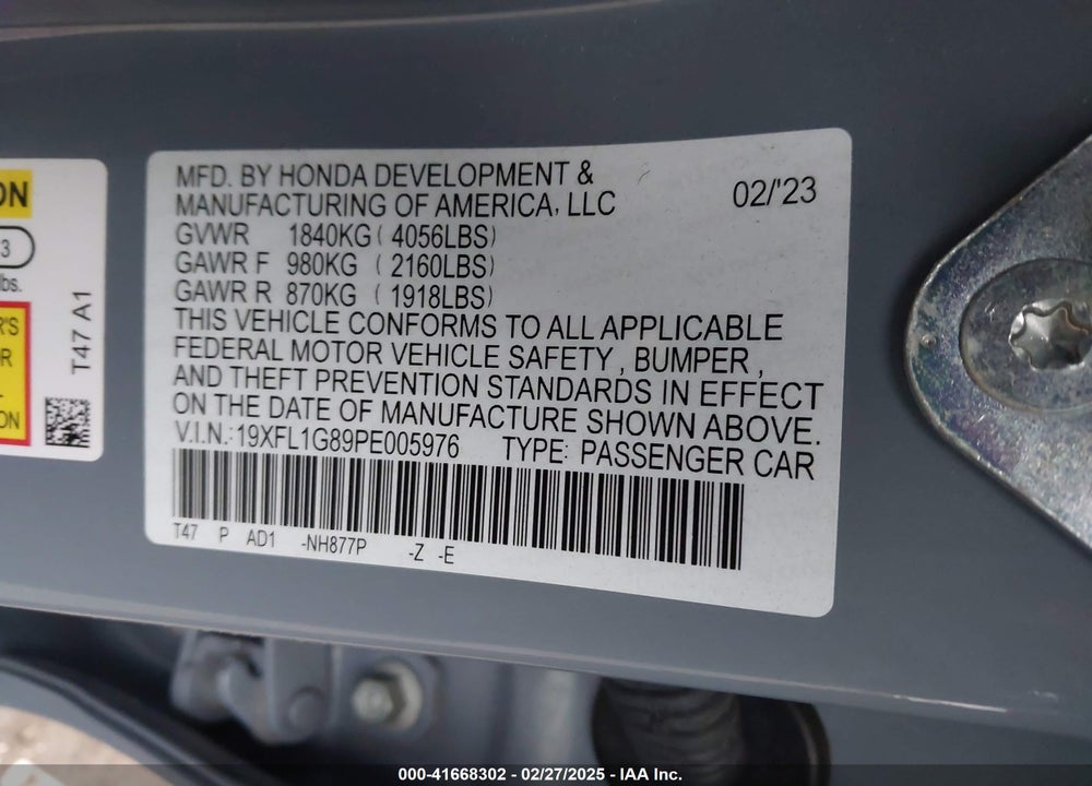 2023 HONDA CIVIC SPORT TOURING VIN: 19XFL1G89PE005976