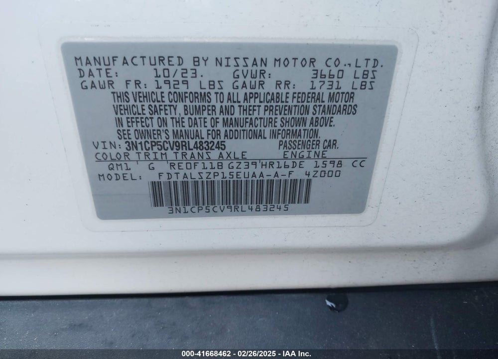 2024 NISSAN KICKS SV XTRONIC CVT VIN: 3N1CP5CV9RL483245