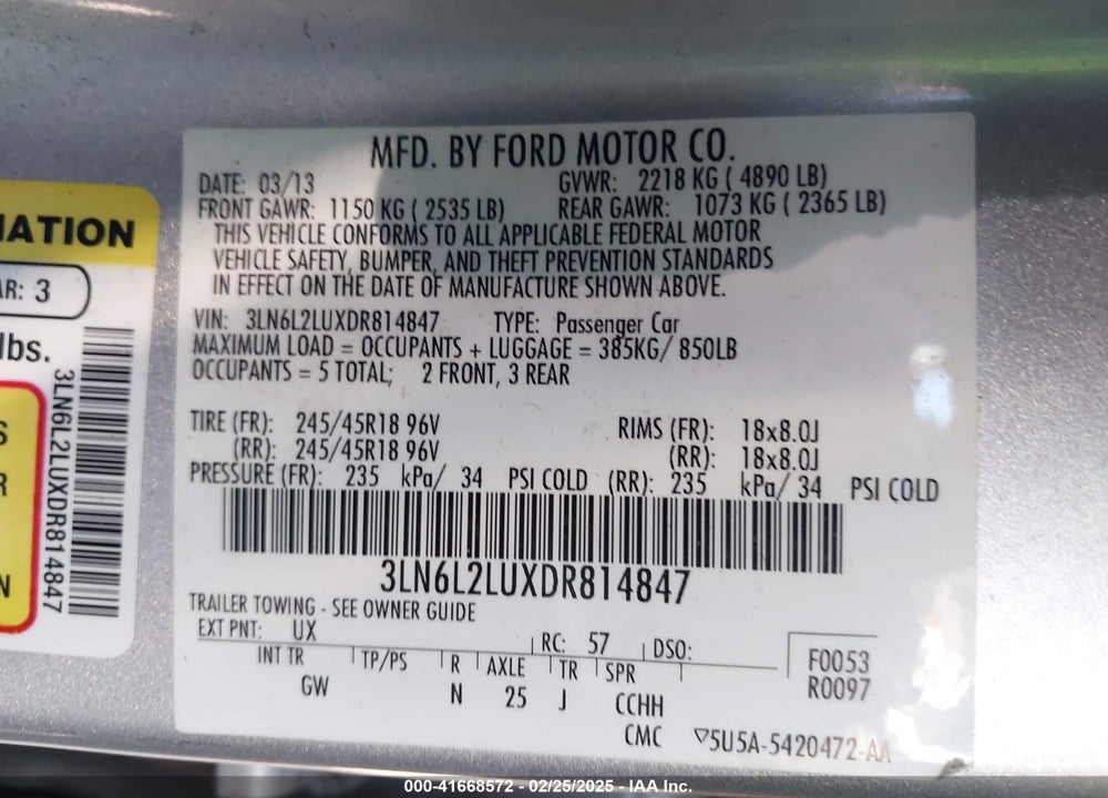 2013 LINCOLN MKZ HYBRID VIN: 3LN6L2LUXDR814847