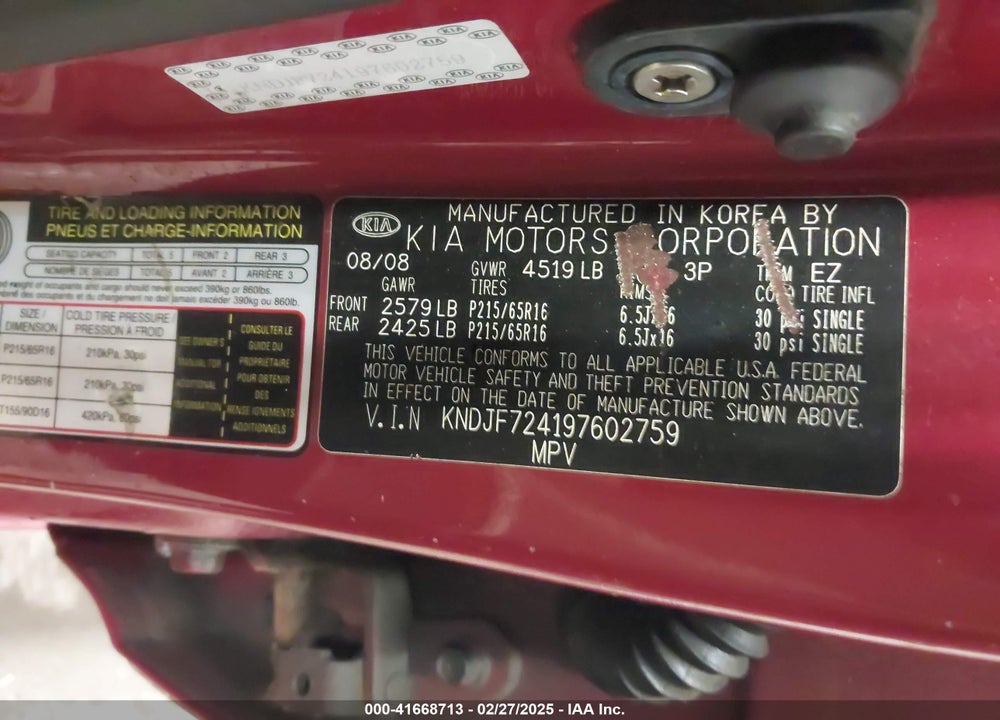 2009 KIA SPORTAGE VIN: KNDJF724197602759
