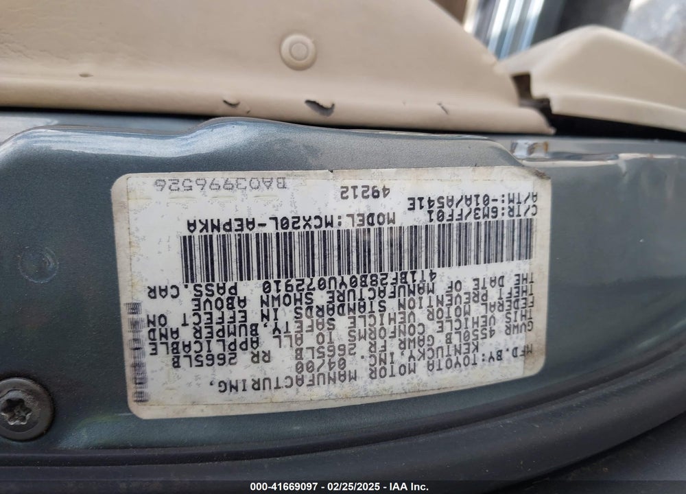 2000 TOYOTA AVALON VIN: 4T1BF28B0YU072910