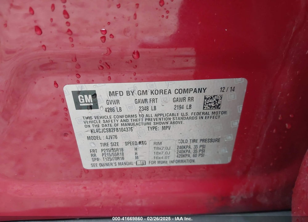 2015 BUICK ENCORE LEATHER VIN: KL4CJCSB2FB104376