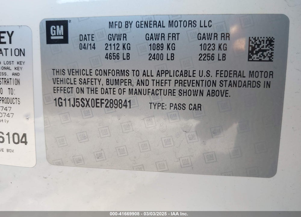 2014 CHEVROLET MALIBU 2LZ VIN: 1G11J5SX0EF289841