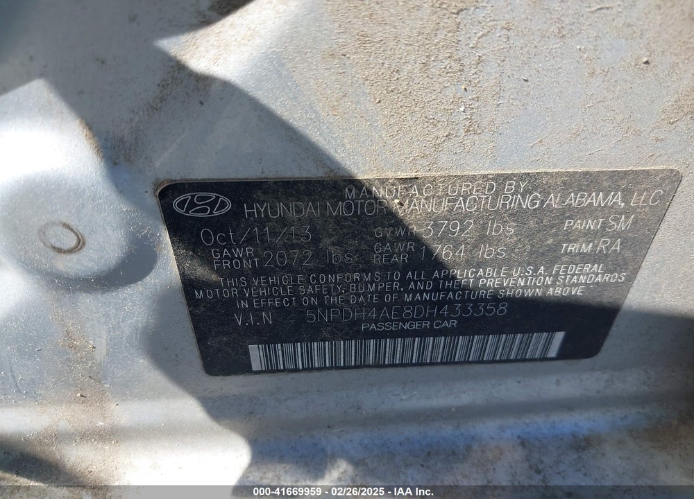 2013 HYUNDAI ELANTRA VIN: 5NPDH4AE8DH433358
