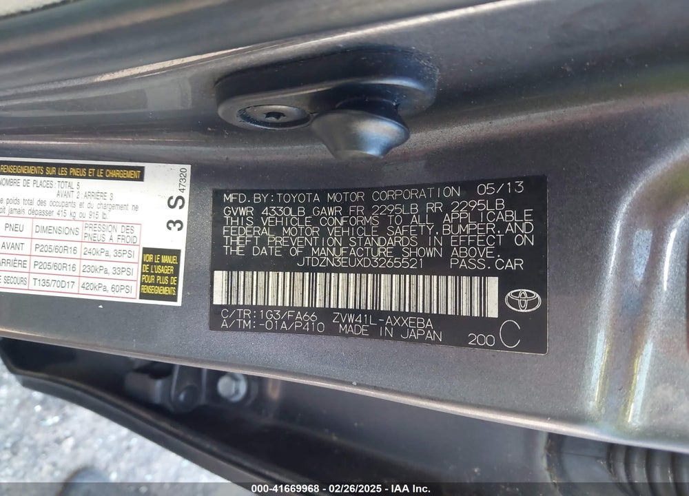 2013 TOYOTA PRIUS V VIN: JTDZN3EUXD3265521