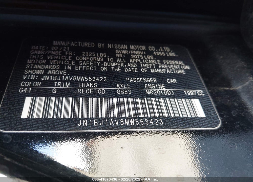 2021 NISSAN ROGUE SPORT VIN: JN1BJ1AV8MW563423
