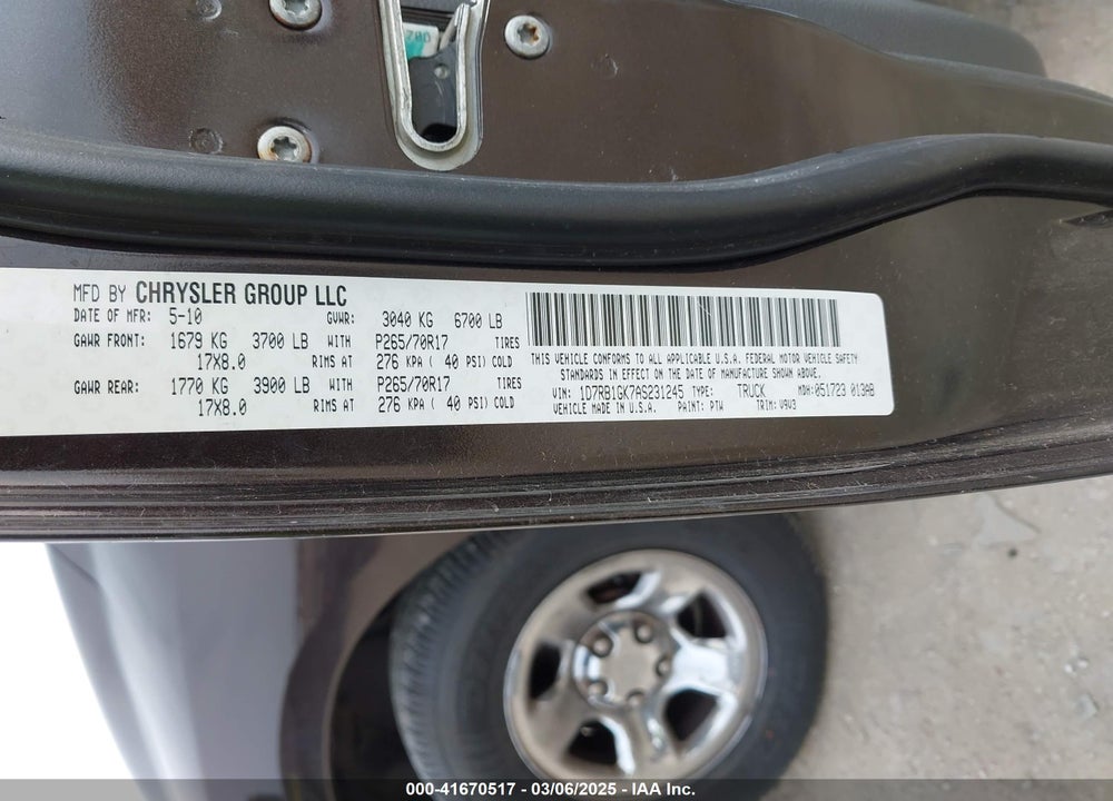 2010 DODGE RAM 1500 VIN: 1D7RB1GK7AS231245