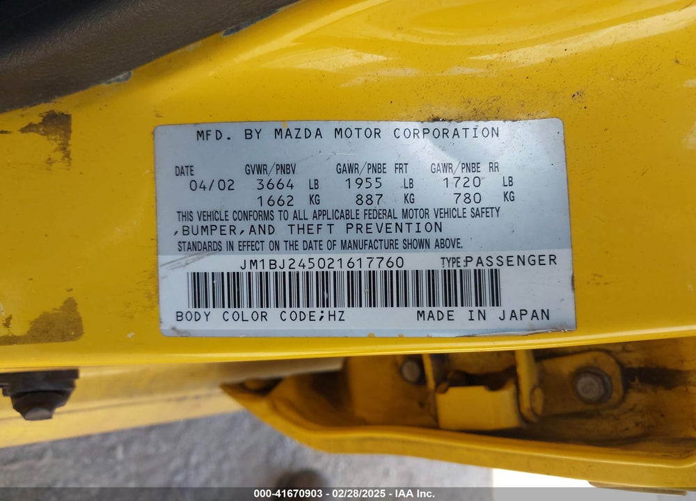 2002 MAZDA PROTEGE5 VIN: JM1BJ245021617760