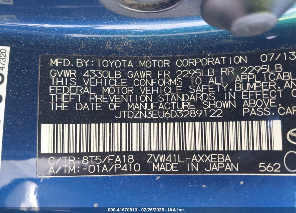 2013 TOYOTA PRIUS V VIN: JTDZN3EU6D3289122