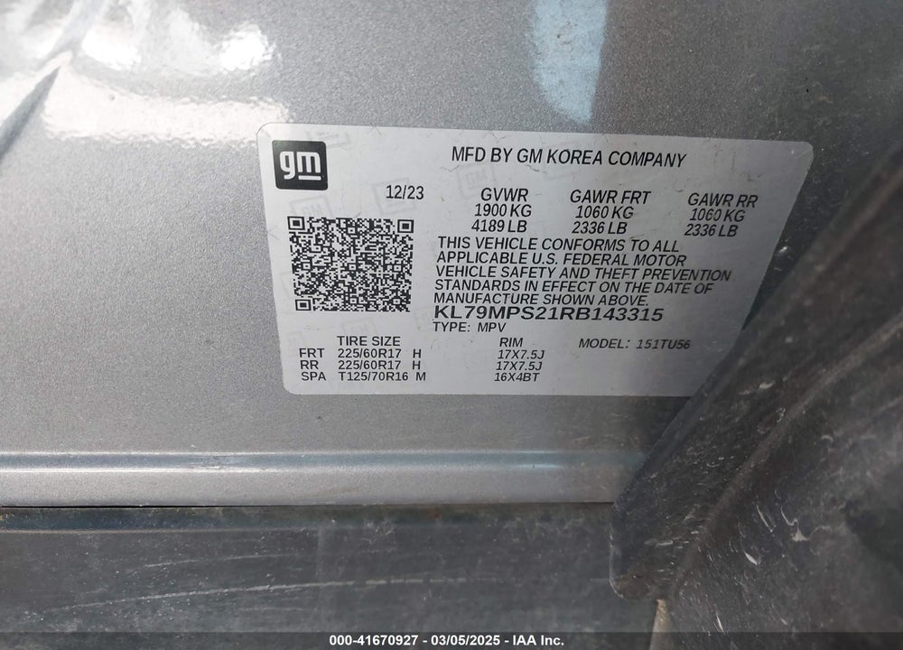 2024 CHEVROLET TRAILBLAZER FWD LT VIN: KL79MPS21RB143315