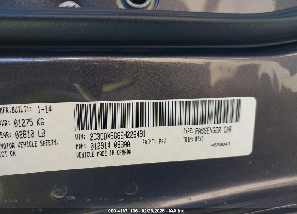 2014 DODGE CHARGER VIN: 2C3CDXBG6EH226491