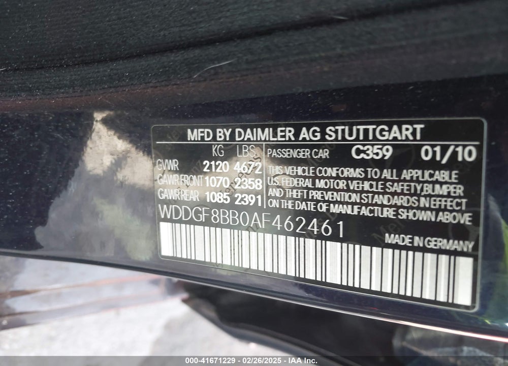 2010 MERCEDES-BENZ C 300 VIN: WDDGF8BB0AF462461