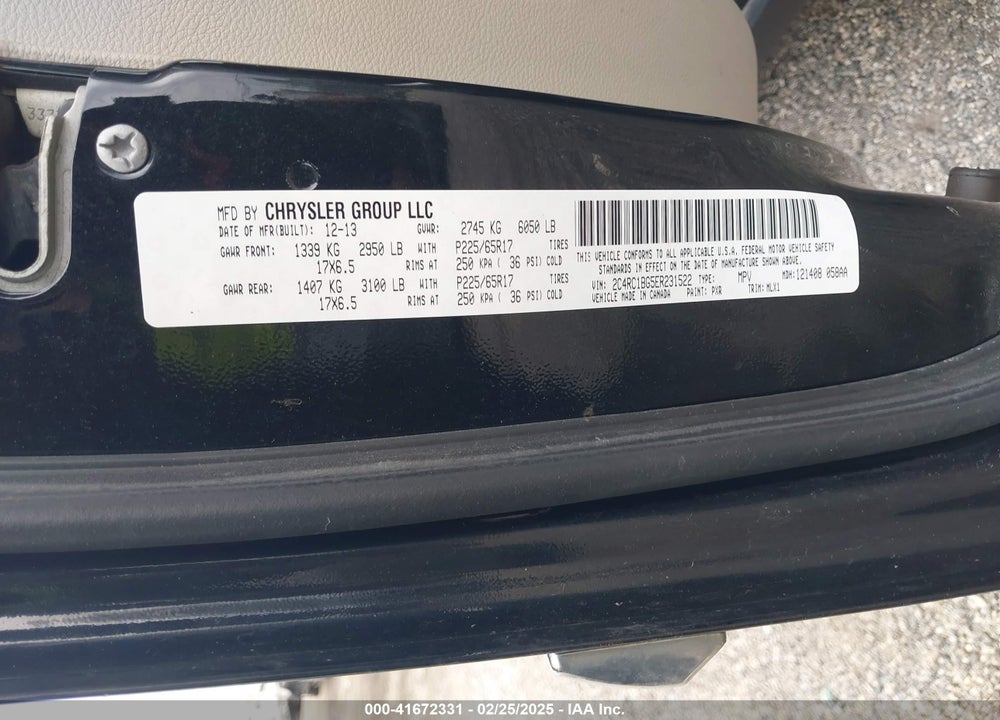 2014 CHRYSLER TOWN & COUNTRY TOURING VIN: 2C4RC1BG5ER231522